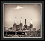 Load image into Gallery viewer, Battersea Power Station with train tracks with Border - Framed Print
