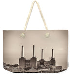 Load image into Gallery viewer, Battersea Power Station with train tracks with Border - Weekender Tote Bag

