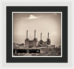 Load image into Gallery viewer, Battersea Power Station with train tracks with Border - Framed Print
