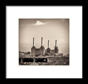 Battersea Power Station with train tracks with Border - Framed Print