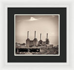 Load image into Gallery viewer, Battersea Power Station with train tracks with Border - Framed Print
