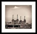 Load image into Gallery viewer, Battersea Power Station with train tracks with Border - Framed Print
