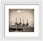 Load image into Gallery viewer, Battersea Power Station with train tracks with Border - Framed Print
