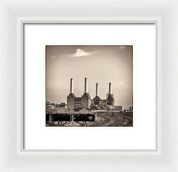 Battersea Power Station with train tracks with Border - Framed Print