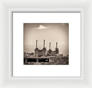 Battersea Power Station with train tracks with Border - Framed Print