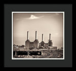 Load image into Gallery viewer, Battersea Power Station with train tracks with Border - Framed Print
