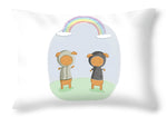 Load image into Gallery viewer, Lamb Carrots Cute Friends Under a Rainbow Illustration - Throw Pillow
