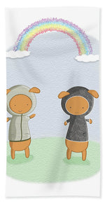 Load image into Gallery viewer, Lamb Carrots Cute Friends Under a Rainbow Illustration - Beach Towel
