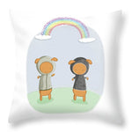 Load image into Gallery viewer, Lamb Carrots Cute Friends Under a Rainbow Illustration - Throw Pillow
