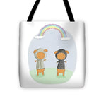 Load image into Gallery viewer, Lamb Carrots Cute Friends Under a Rainbow Illustration - Tote Bag
