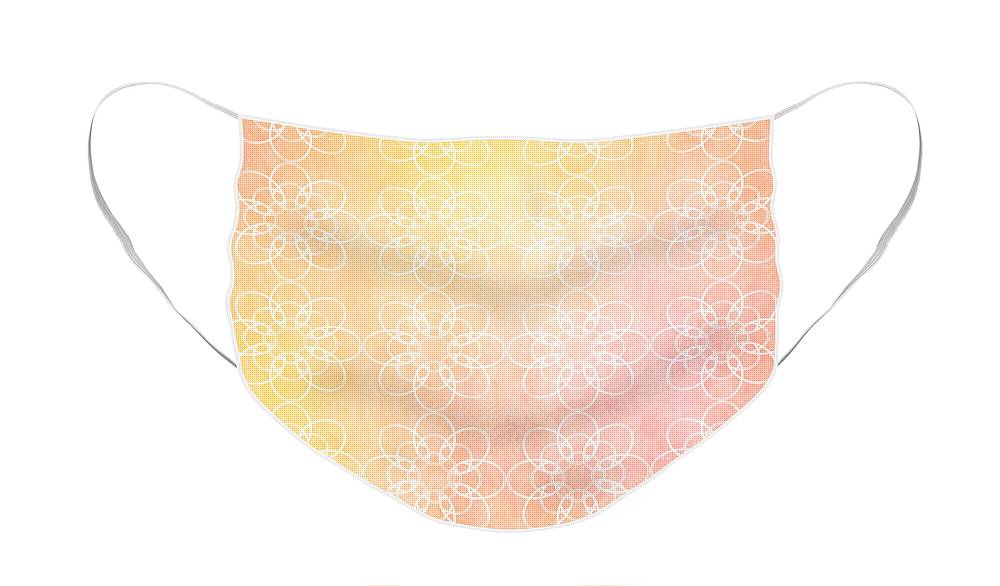 White Flowers with Warm Orange background - Face Mask